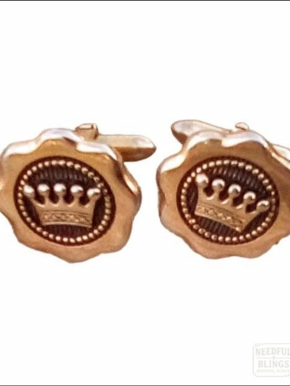 Swank Crown Cuff Links Gold Tone Black Vintage Men's Formal